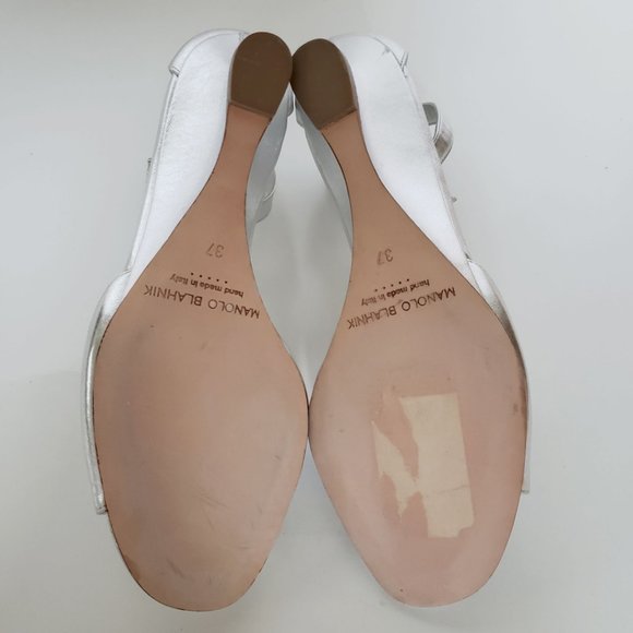 Manolo Blahnik Metallic Demi-Wedge Sandal, Silver - Picture 10 of 12